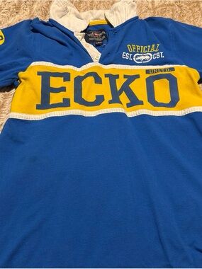 Ecko Unlimited Blue and Yellow Rugby Polo Tee